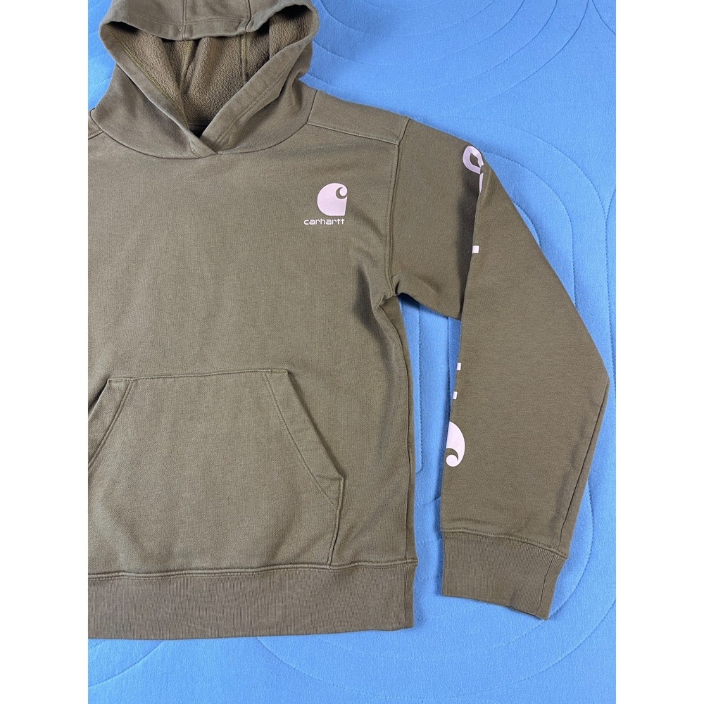 Carhartt Hoodie Youth XS (7) Pullover Hooded Sweatshirt Brown Spell Out TS9983-G - Picture 5 of 11